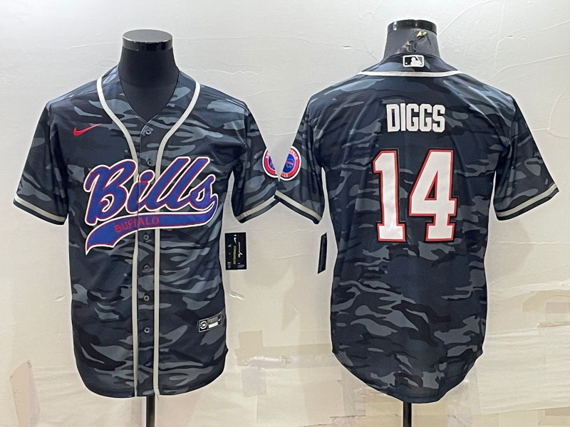 Men's Buffalo Bills Blank #14 Stefon Diggs Grey/Navy Camo With Patch Cool Base Stitched Baseball Jersey
